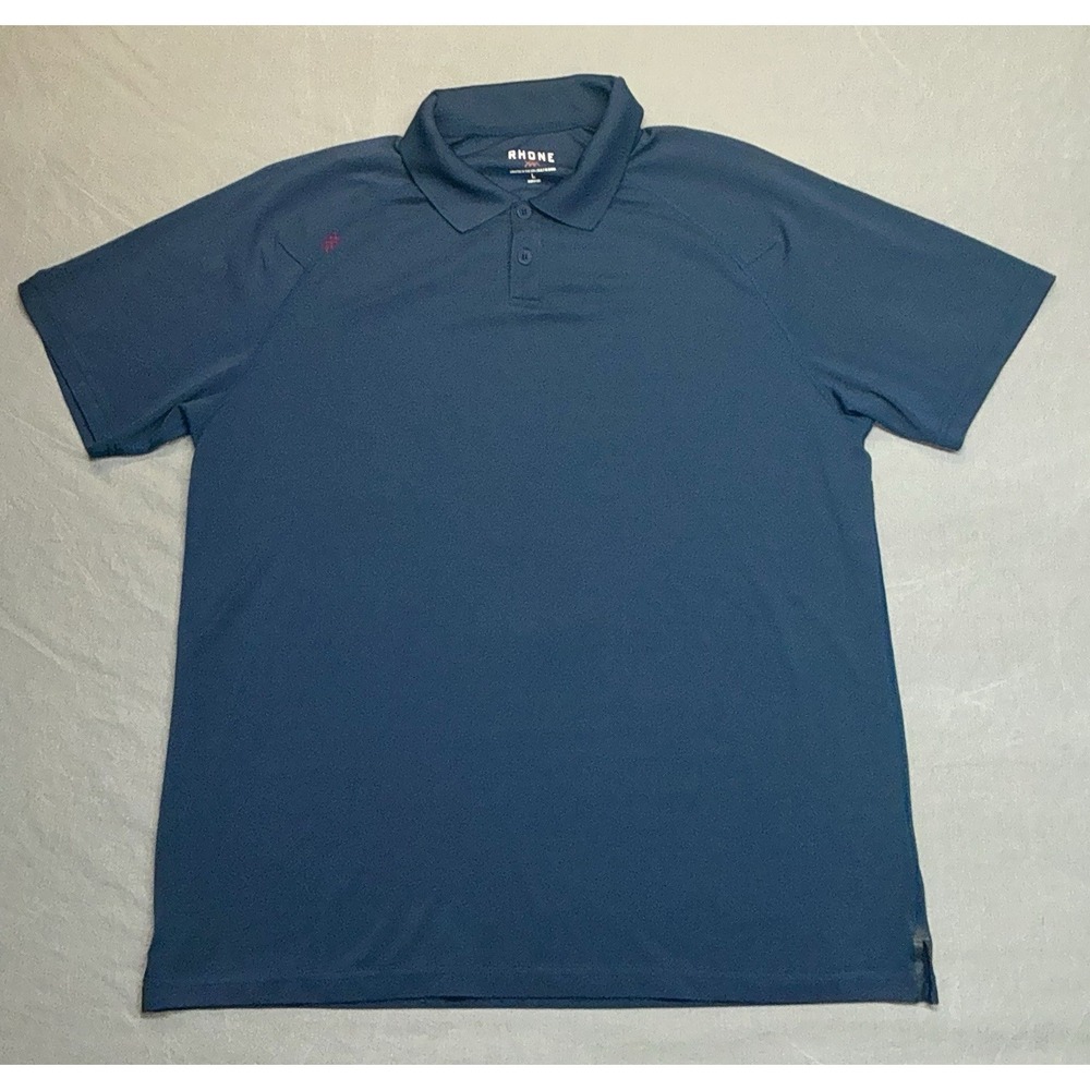 Rhone Delta Pique Golf Polo Sz L Blue Shirt Performance Stretch Short Sleeve